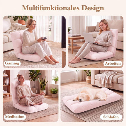 Adjustable Folding Gaming Sofa Chair, Light Pink Fabric