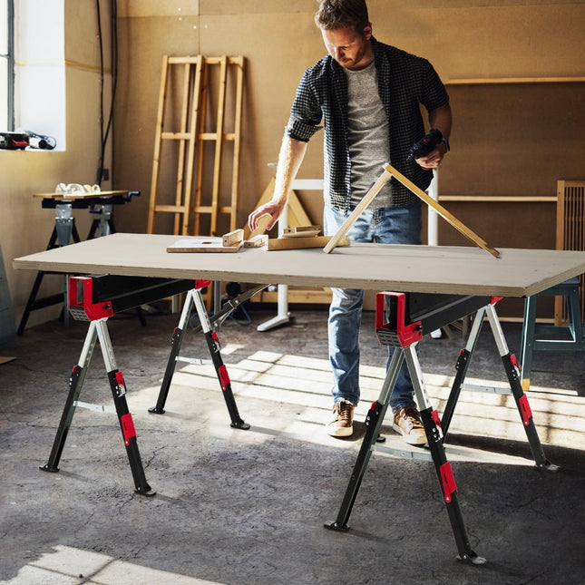 Adjustable Folding Sawhorse Set, Steel, 2-Pack, 61.5–82.7 cm