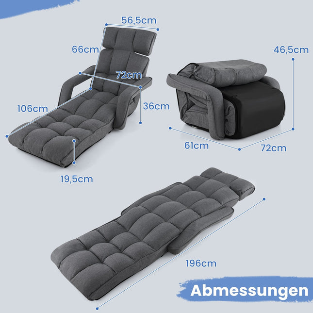 Regulowana rozkładana sofa, ciemnoszara, 6 pozycji