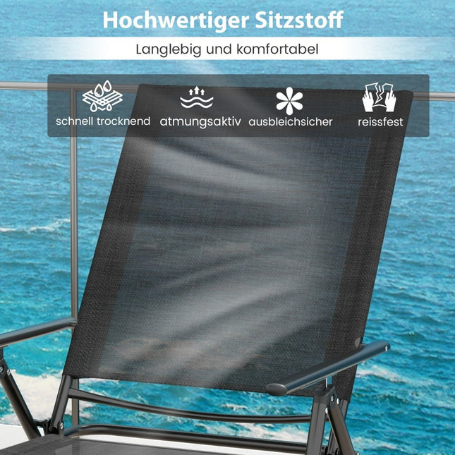Adjustable Folding Sun Lounger Set, Black, 2-Piece