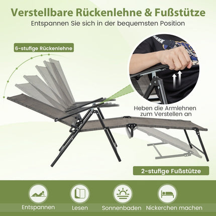 Adjustable Folding Sun Lounger Set, Brown, 2-Piece