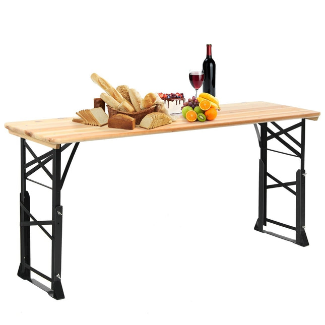 Adjustable Folding Wooden Picnic Table with Umbrella Hole