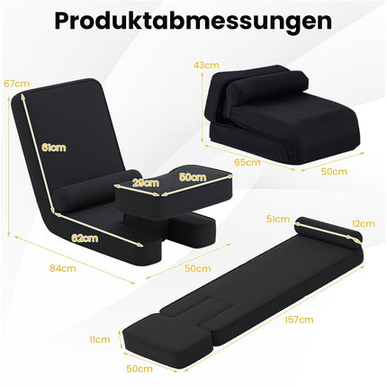 Adjustable Gaming Floor Chair with Footrest, Black