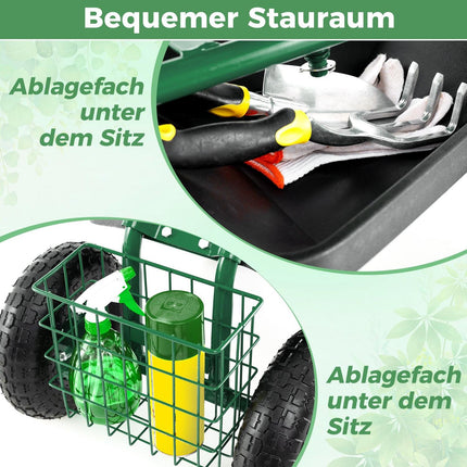 Adjustable Garden Seat with Storage & Rubber Tires