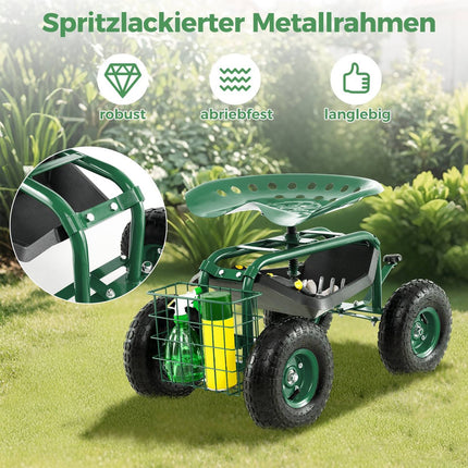 Adjustable Garden Seat with Storage & Rubber Tires