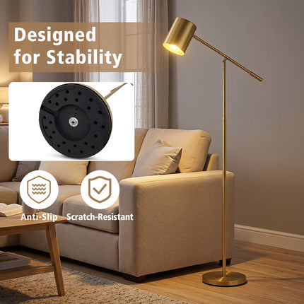 Adjustable Gold Floor Lamp with E27 Socket and Foot Switch