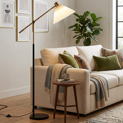 Adjustable Gold Floor Lamp with Fabric Shade, 157 cm