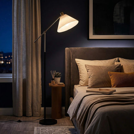 Adjustable Gold Floor Lamp with Fabric Shade, 157 cm