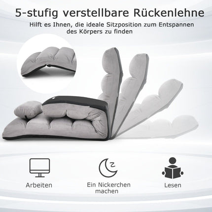Adjustable Gray Recliner Chair – 175 x 55 x 20 cm, 5 Positions