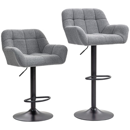 Adjustable Grey Bar Stools, Set of 2, 360° Swivel