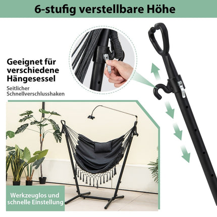 Adjustable Hanging Chair with Stand, Cushion, Gray, 250kg Capacity