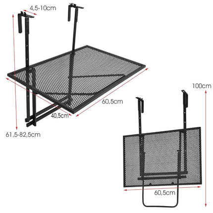 Adjustable Hanging Iron Shelf – 5 Heights, 60.5 x 48 cm, Black