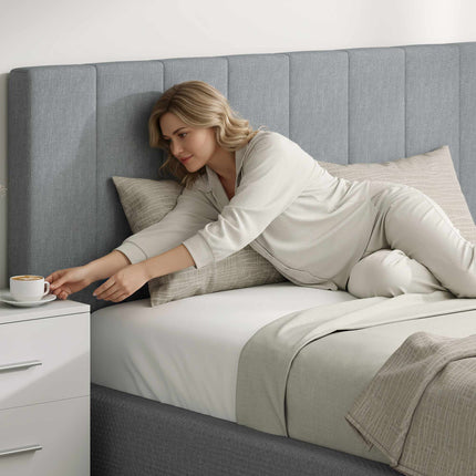 Adjustable Headboard with Metal Legs, Linen Look, 160 cm, Gray