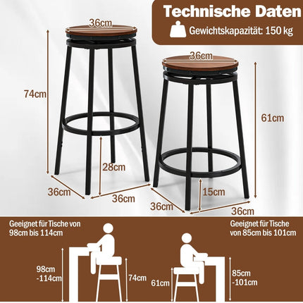 Adjustable Height Bar Stools, Set of 2 – 360 Swivel