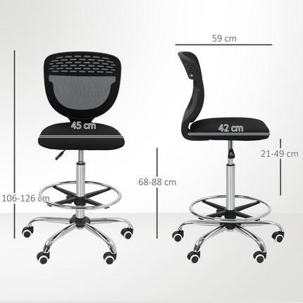 Adjustable Height Office Chair – Black, Padded, No Arms