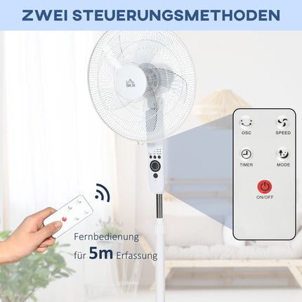 Adjustable Height Stand Fan with Remote, 3 Speeds, White