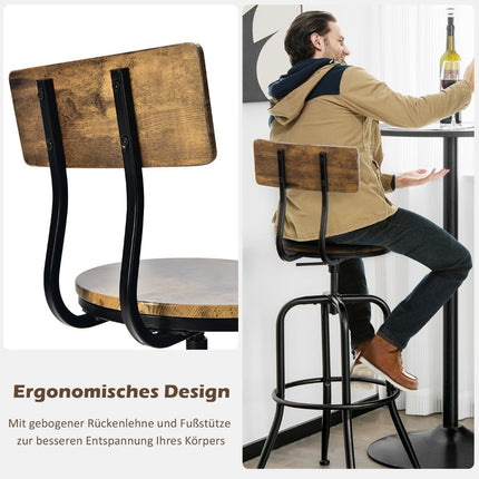 Adjustable Industrial Bar Stools, Swivel, Set of 2, Brown