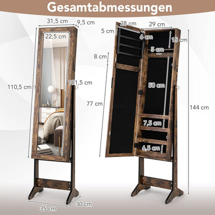 Adjustable Jewelry Cabinet with Full-Length Mirror, Brown