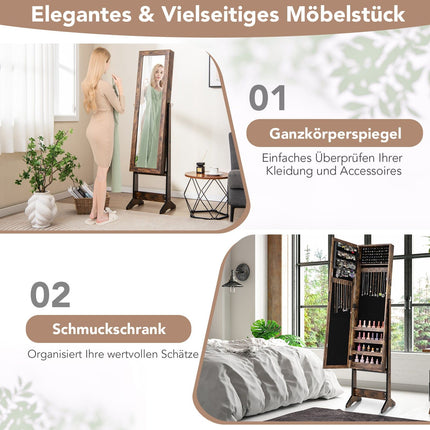 Adjustable Jewelry Cabinet with Full-Length Mirror, Brown