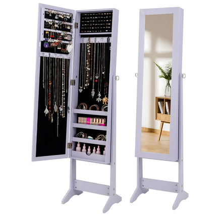 Adjustable Jewelry Cabinet with Full-Length Mirror, Purple