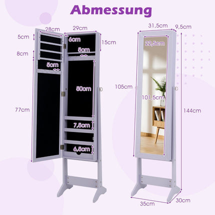 Adjustable Jewelry Cabinet with Full-Length Mirror, Purple