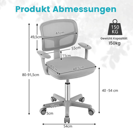 Adjustable Kids Desk Chair, 360 Swivel, Ergonomic, Grey