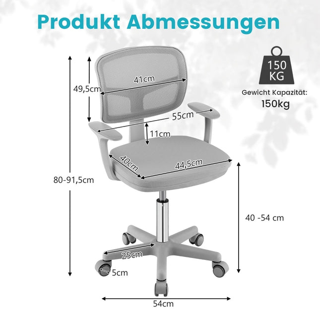 Adjustable Kids Desk Chair, 360 Swivel, Ergonomic, Grey