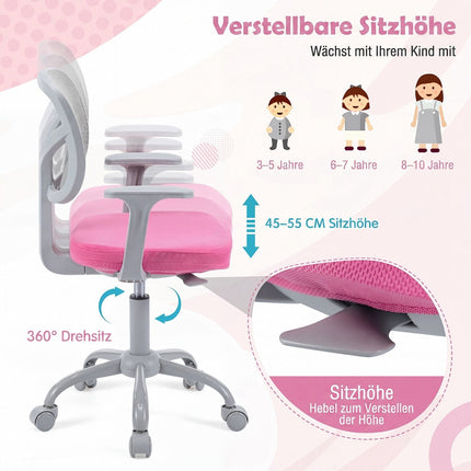 Adjustable Kids Desk Chair with Lumbar Support – Pink