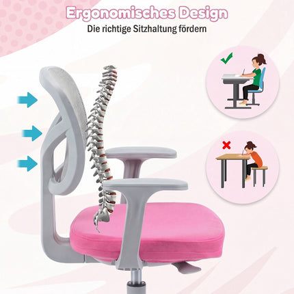 Adjustable Kids Desk Chair with Lumbar Support – Pink