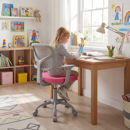 Adjustable Kids Desk Chair with Lumbar Support – Pink