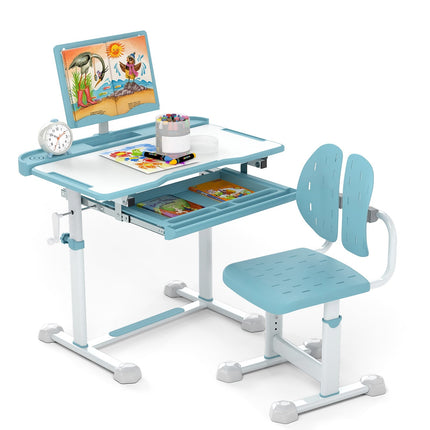Adjustable Kids Desk and Chair Set with Tilt Top, Blue
