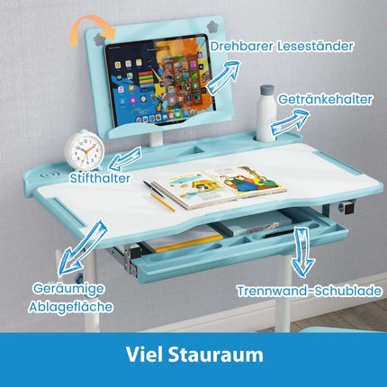 Adjustable Kids Desk and Chair Set with Tilt Top, Blue