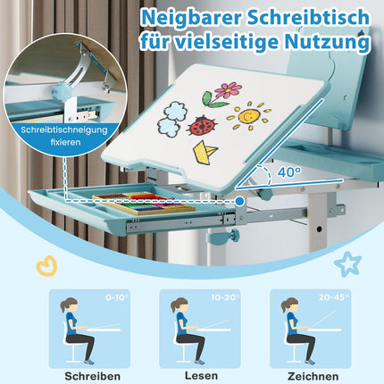 Adjustable Kids Desk and Chair Set with Tilt Top, Blue