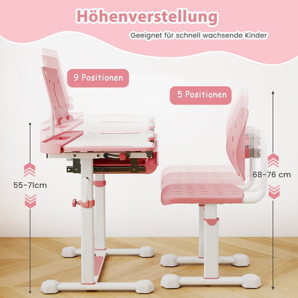 Adjustable Kids Desk and Chair Set with Tilt Top, Pink