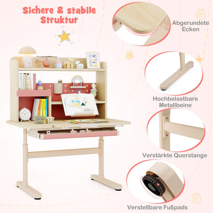 Adjustable Kids Desk with Shelf & Drawer – Pink