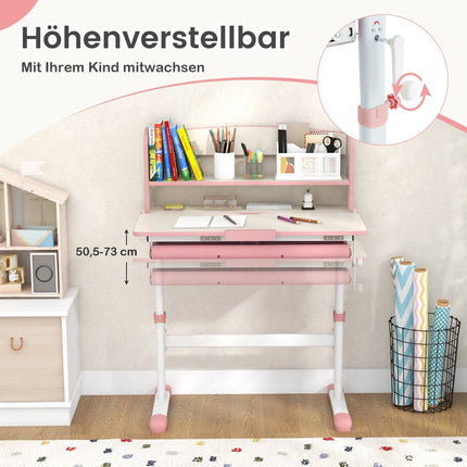 Adjustable Kids Desk with Tilt Top, Drawer & Shelf – Pink