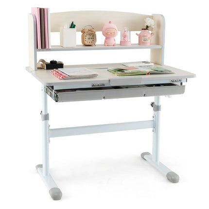 Adjustable Kids Desk with Tilt Top, Drawer, Shelves – Gray