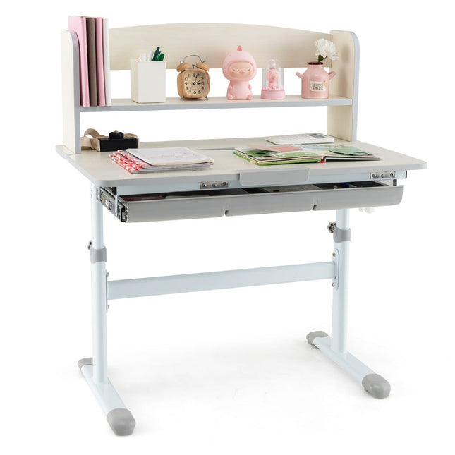 Adjustable Kids Desk with Tilt Top, Drawer, Shelves – Gray