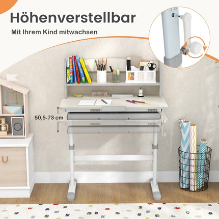 Adjustable Kids Desk with Tilt Top, Drawer, Shelves – Gray