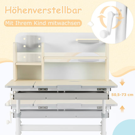 Adjustable Kids Desk with Tilt Top, Shelves & Drawer