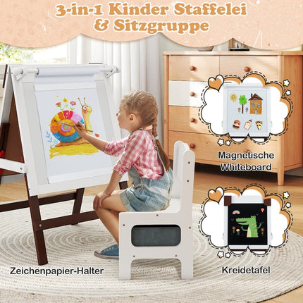 Adjustable Kids Easel & Chair Set with Chalkboard & Whiteboard