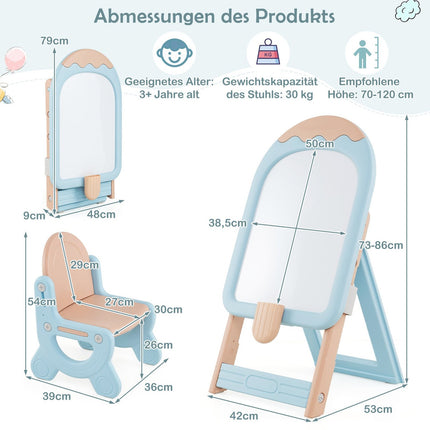 Adjustable Kids Easel with Chair, Whiteboard & Storage Box