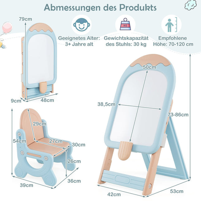 Adjustable Kids Easel with Chair, Whiteboard & Storage Box