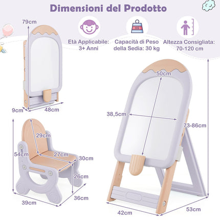 Adjustable Kids Easel with Chair and Whiteboard, Purple