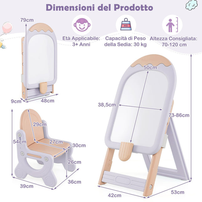 Adjustable Kids Easel with Chair and Whiteboard, Purple