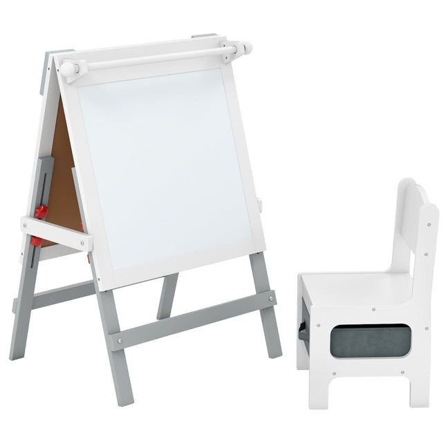 Adjustable Kids Easel with Chalkboard & Whiteboard, Grey
