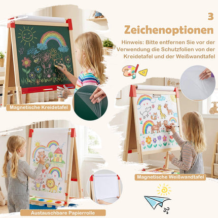 Adjustable Kids Easel with Magnetic Board & Chalkboard