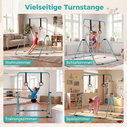 Adjustable Kids Gymnastics Bar, Metal Frame, Mint Green