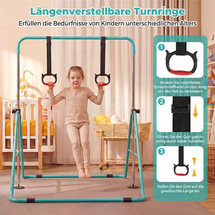 Adjustable Kids Gymnastics Bar, Metal Frame, Mint Green