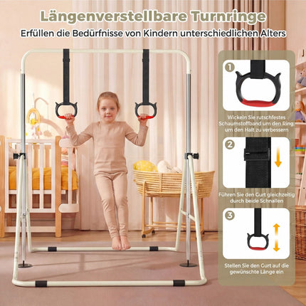 Adjustable Kids Gymnastics Bar with Metal Frame, Beige